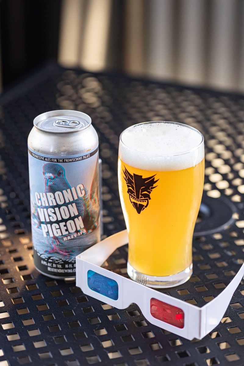 🚨NEW BEER🚨
Step into a new dimension of flavor with Chronic Vision Pigeon Hazy IPA – a mind-bending blend of Citra, Galaxy, and Simcoe hops! 
3-D Glasses Included (while supplies last!)
🔴Available at Heathen Brewing &amp; Kitchen in Salmon Creek &amp; Heathen Feral Public House in DT