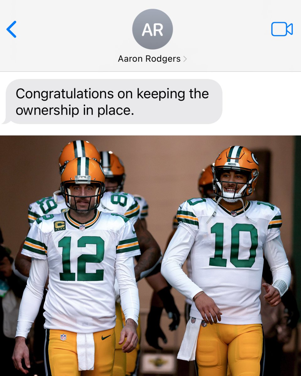 Aaron Rodgers reveals what he texted Jordan Love after he beat the Bears 🤝

(via <a href="/PatMcAfeeShow/">Pat McAfee</a>)