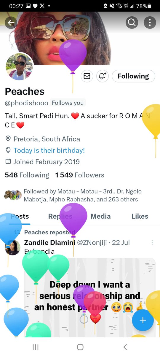 matlala_karabo's tweet photo. She got balloons on her TL
Happy birthday to you my beautiful lil  sister,may God bless you with all your heart desires 🎂❤. Enjoy your special day @phodishooo https://t.co/OHRXWIsR1F