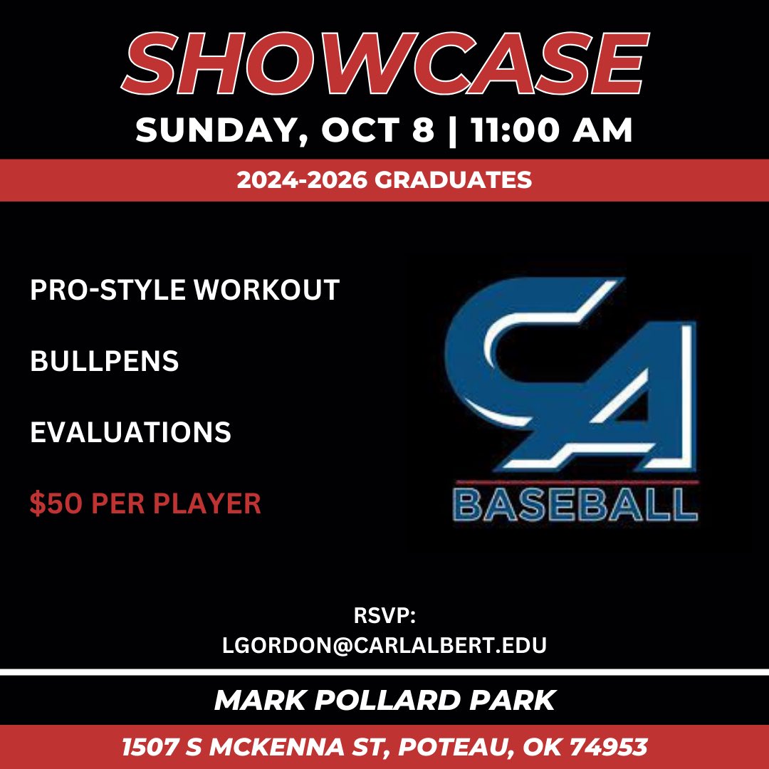 Last showcase of the year coming up in a couple of weeks!

RSVP to Coach Gordon at lgordon@carlalbert.edu.