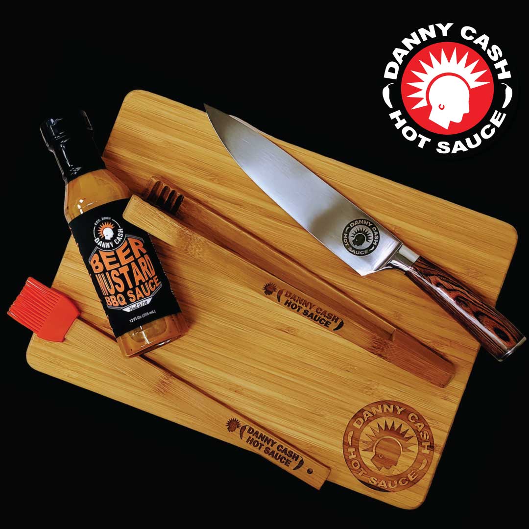 Get ready to unleash your inner chef .🌶️🔪 CHIPPITY-CHOP your way to culinary greatness with a Cutting Board, German Steel Chef Knife, Bamboo Tongs, Baster, and a bottle of one of our hot sauces!  
#CookingFun #DannyCashHotSauce
subsil.io/DCcuttingboard