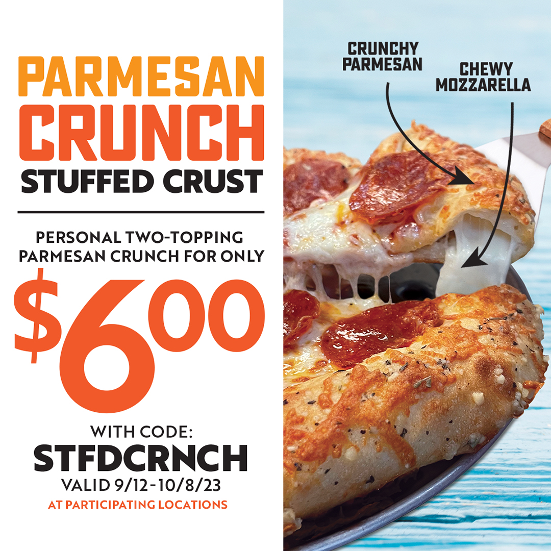 🎯 Deal Alert 🎯 Get a 2-topping Parmesan Crunch Stuffed Crust personal pizza for only $6 when you use code "STFDCRNCH" at check out! 🧀🍕 Order in-store and online at order.thanx.com/piefivepizza.  Question 🤔 have you tried dipping the crust into our unique Magic Butter sauce?
