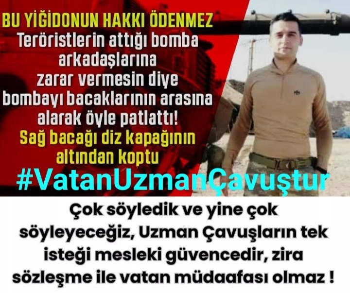 Bedenlerini bu ülkeye adamışlar
Milyonların yüreğini yakmışlar
Vatan uğruna
Bayrak uğruna
Millet uğruna can alıp can vermişler
Kahramanlıgın zirvesine çıkmışlar.
M A A L E S E F
"Mesleki Güvence"leri yok.
#HakVerilmeyenBizKaldık
<a href="/alitilkici38/">Ali Tilkici 🇹🇷</a> 
<a href="/RTErdogan/">Recep Tayyip Erdoğan</a> 
<a href="/dbdevletbahceli/">Devlet Bahçeli</a>
