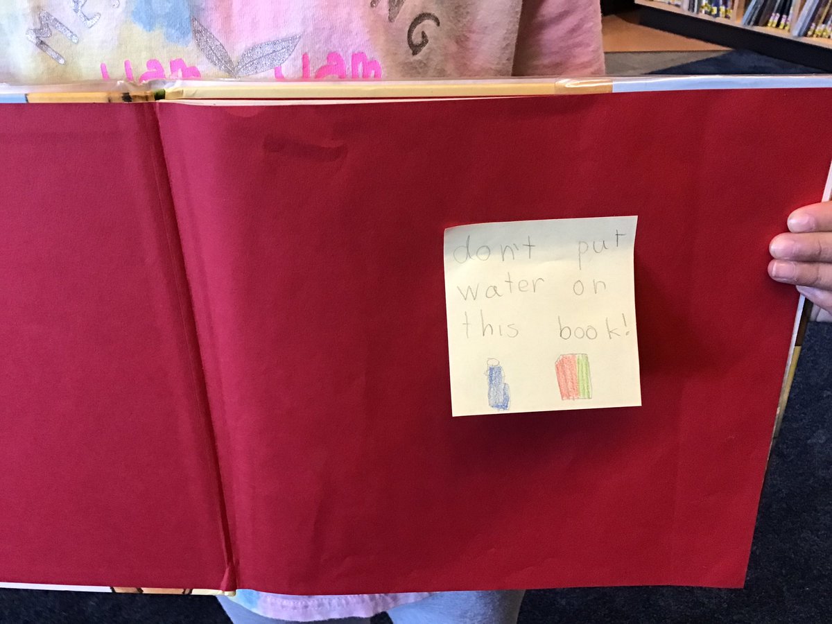 vansanten_c's tweet image. First week of book check out for library classes means a review of book care. Grade 2 students had fun creating book care reminders on sticky notes and placing them inside of  books 📚 for Katzie readers. #sd36tl #sd36learn @KatzieSchool