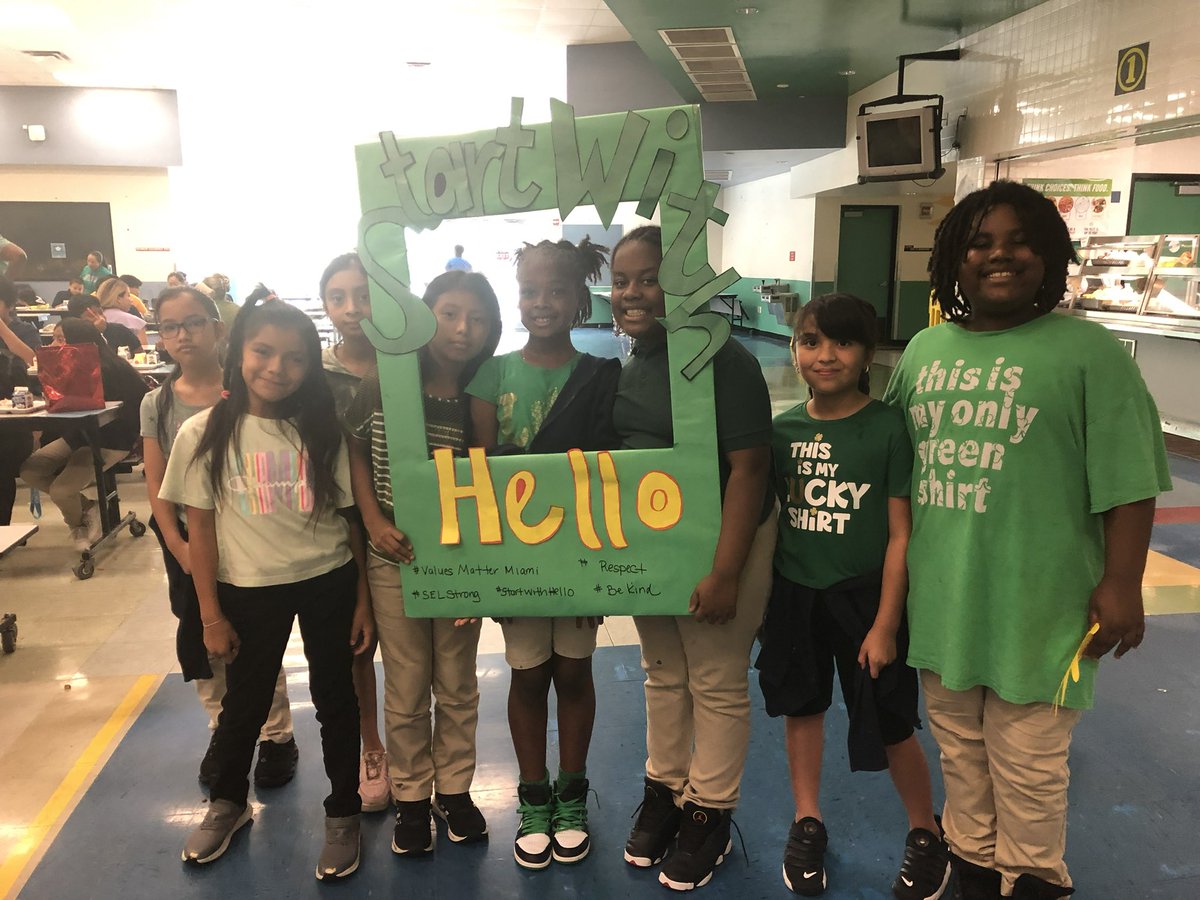 sdmpanthers's tweet photo. Start With Hello Week- Green Out Day! 
Thank you to all of our amazing students who participated, took the pledge, and celebrate kindness and inclusion every day 💚 #StartWithHello #ValuesMatterMiami #SELStrong #BeKind #YourBestChoiceMDCPS @MDCPS @MDCPSSouth @suptdotres https://t.co/AVXo86ybMt