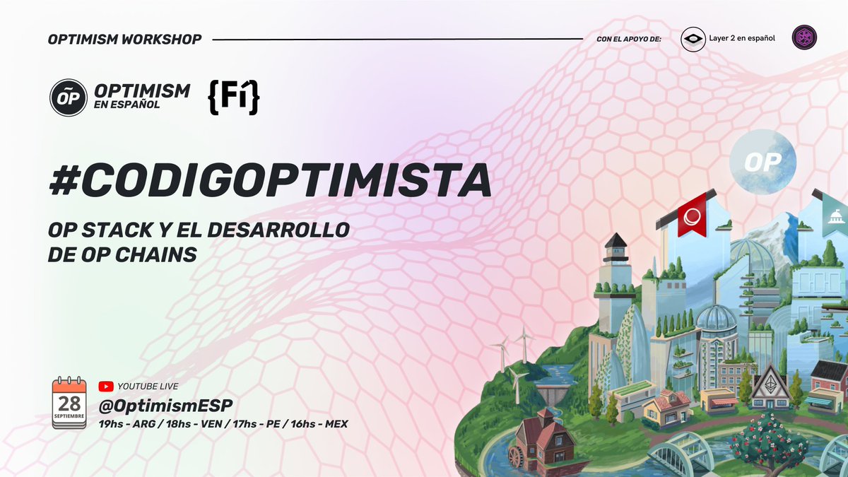 OptimismESP's tweet photo. #CodigOptimista un nuevo workshop organizado por Optimism Español junto a @FilosofiaCodigo 🔴✨
Donde haremos uso de los recursos del OP Stack y aprenderemos como lanzar una OP Chain desde 0, dando lugar a una iniciativa única en su tipo en LATAM y completamente en español.
⬇️ https://t.co/UY3xHbXx7o