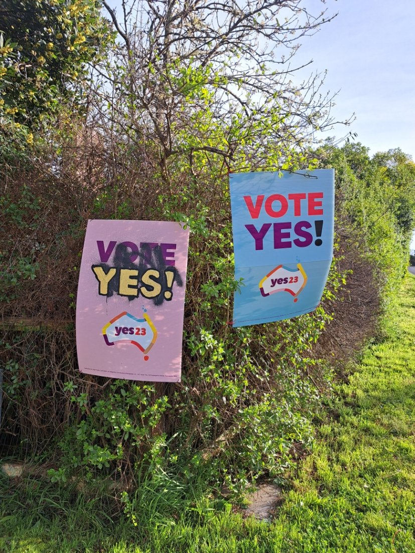 It seems that some people object to us exercising our free speech by displaying a YES sign. The sign we put up was vandalized earlier this week by someone in the hours of darkness. So now the poor triggered soul who did this will have to look at two signs.