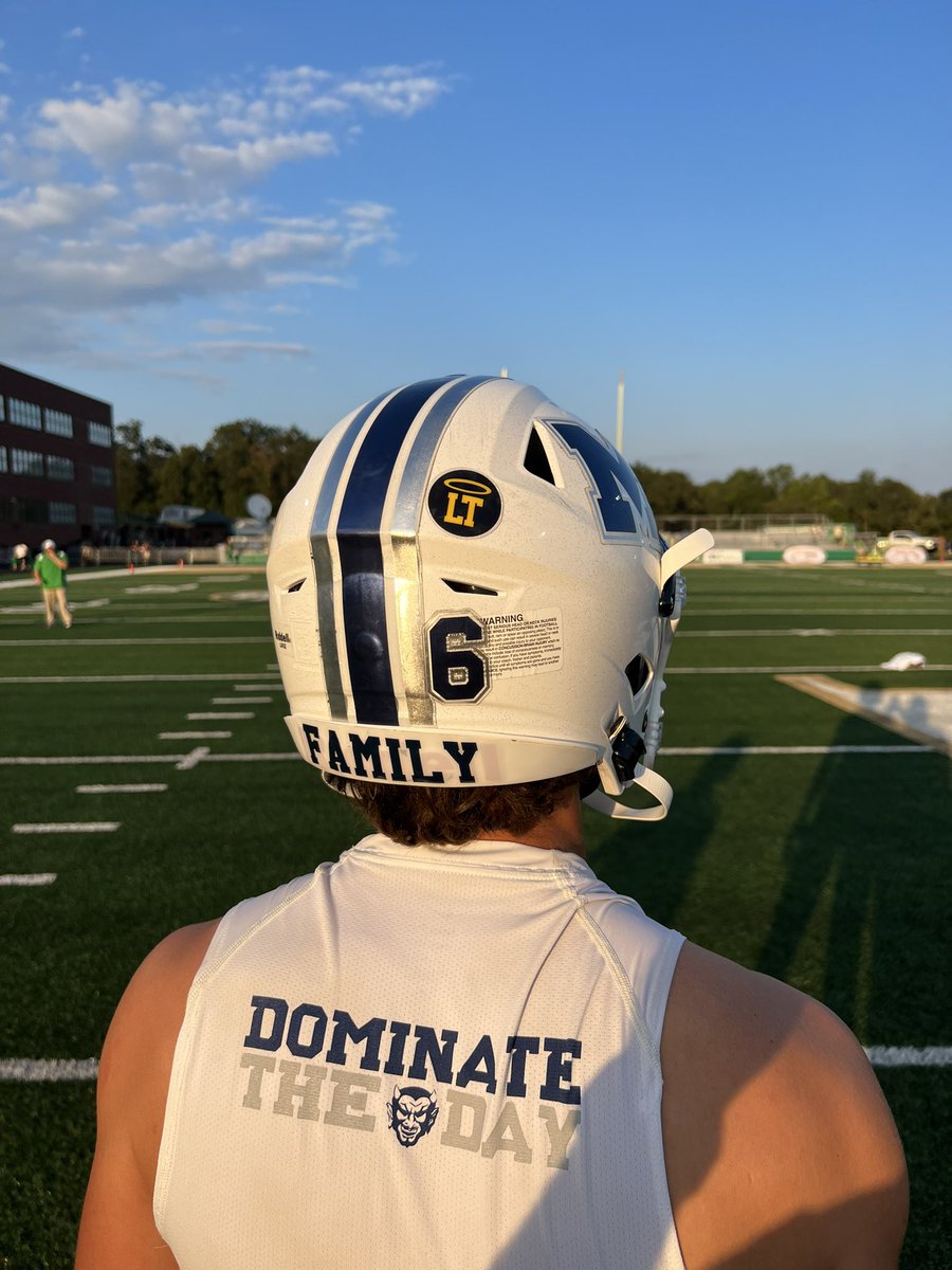 .@MHSFBFAMILY wearing a sticker on their helmets tonight honoring their junior classmate Liv Teverino who tragically passed away this week in a automobile accident.