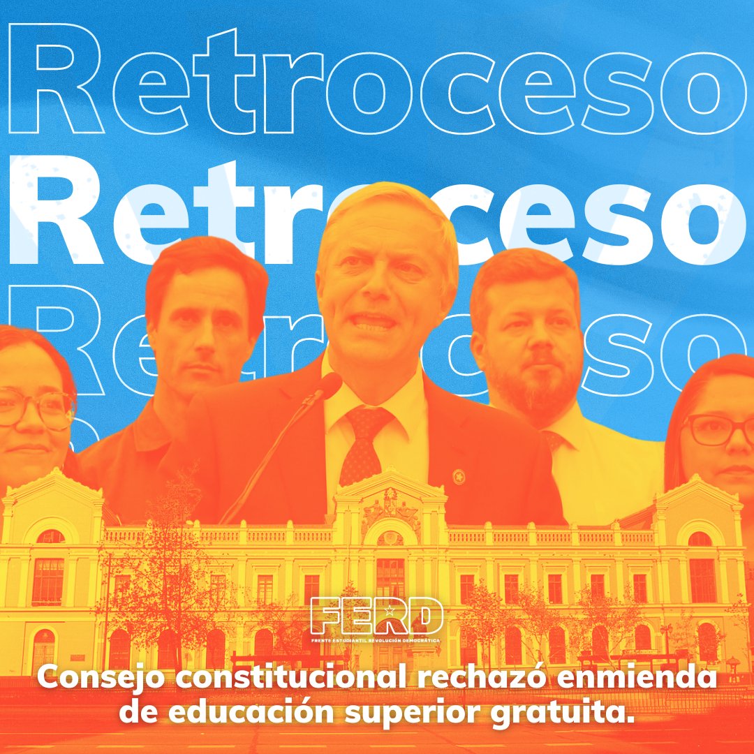 RD_Estudiantil's tweet photo. Como Frente Estudiantil de Revolución Democrática, estamos profundamente decepcionados por la oportunidad histórica perdida. La enmienda que proponía la gratuidad progresiva de la educación superior fue rechazada por la derecha en el consejo constitucional. https://t.co/hchKsOnbp1