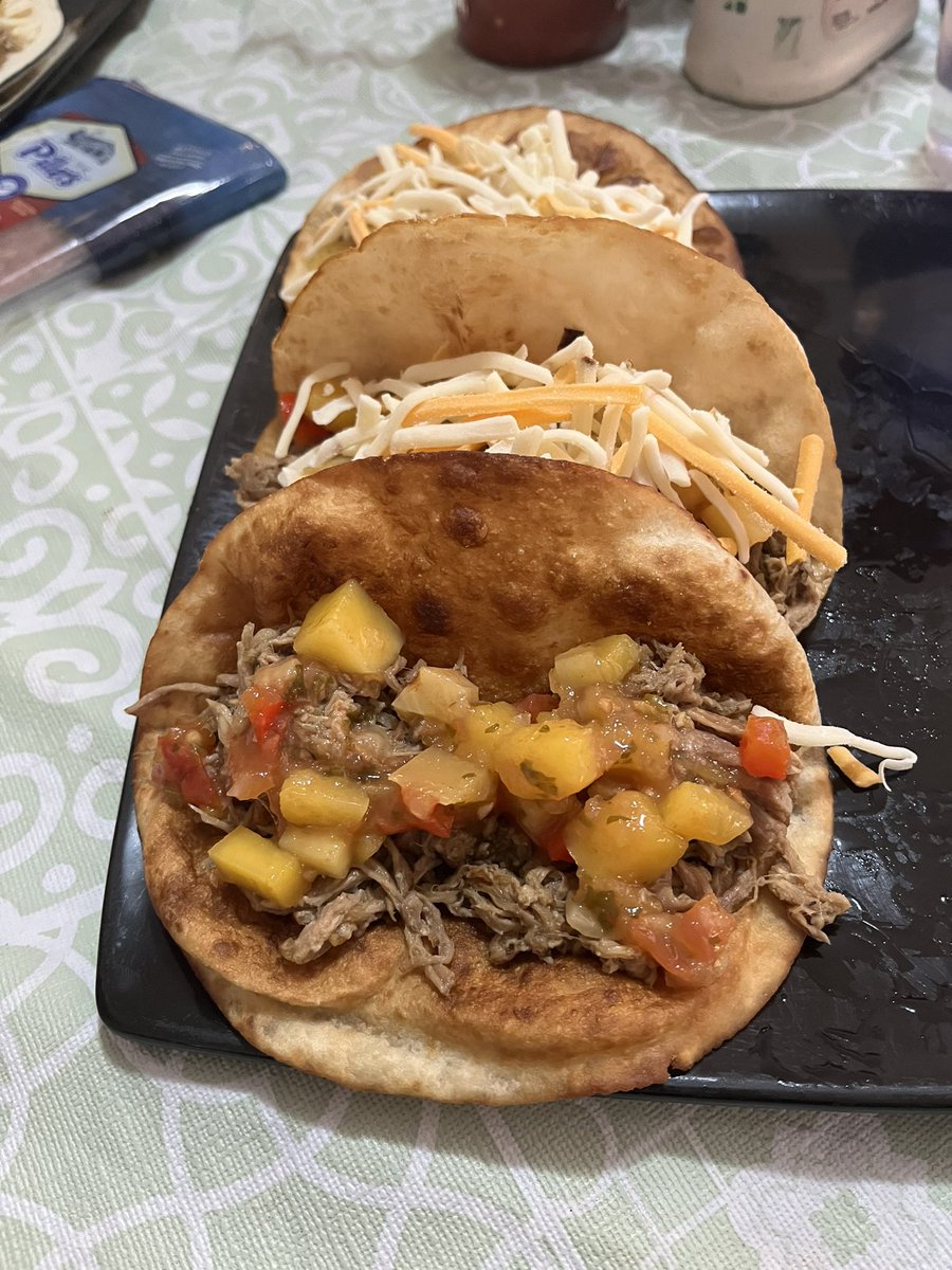 CastRedhead's tweet image. From scratch pork carnitas with homemade pineapple mango salsa for dinner tonight!