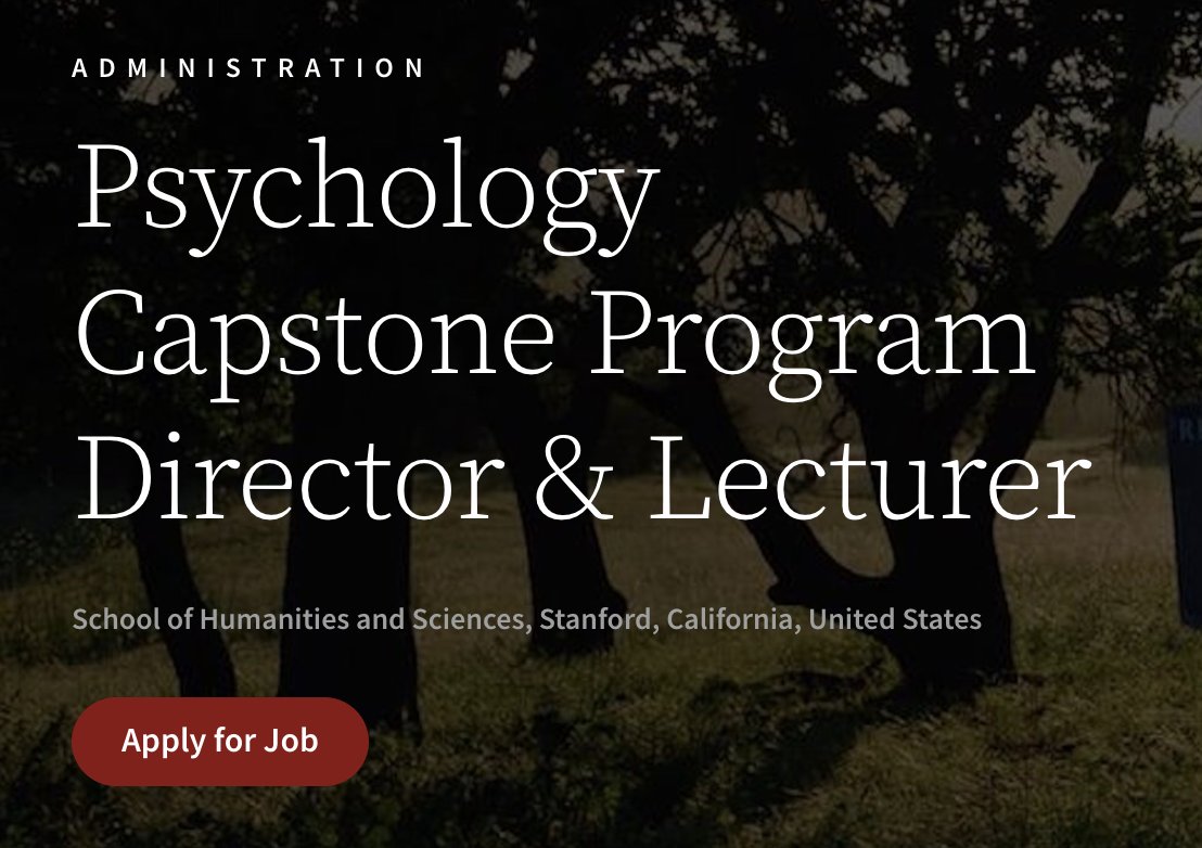 Come work with us in the Stanford Psych Department as the Capstone Program Director and Lecturer! Apply by Oct 15th to be considered. Details in the link below: phxc1b.rfer.us/STANFORDfr-Nin