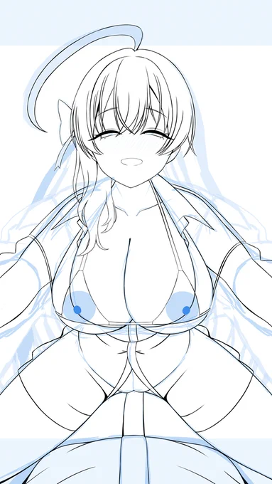 水着ハナコここまで描けた～!もうちょっとがんばれば線画完成だ…!(あとで消えます) 