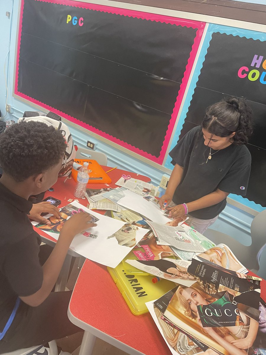 PGC leaders work on vision boards as they continue to build community! #peergroupconnection #PGC #studentleadership #studentmentors #communityschool @HawkTalkPS23 @LetStudentsLead