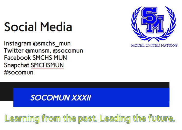 SOCOMUN1's tweet photo. Conference information #socomun 🇺🇳🦅😎 we look forward to welcoming everyone to our campus tomorrow #mun #smchs #smchsmun #modelunitednations #modelun https://t.co/BaiYi67V7H