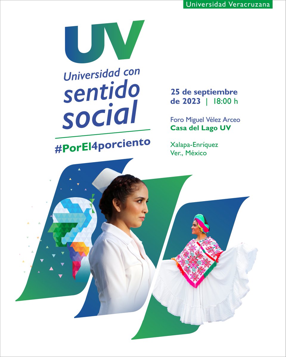 UVeracruzanaMx's tweet photo. ¡Súmate #PorEl4porciento del presupuesto para la Universidad Veracruzana!

El próximo lunes 25 de septiembre, en punto de las 18:00 horas, tienes una cita en @CasadelLagoUV https://t.co/l4egvnXCFV