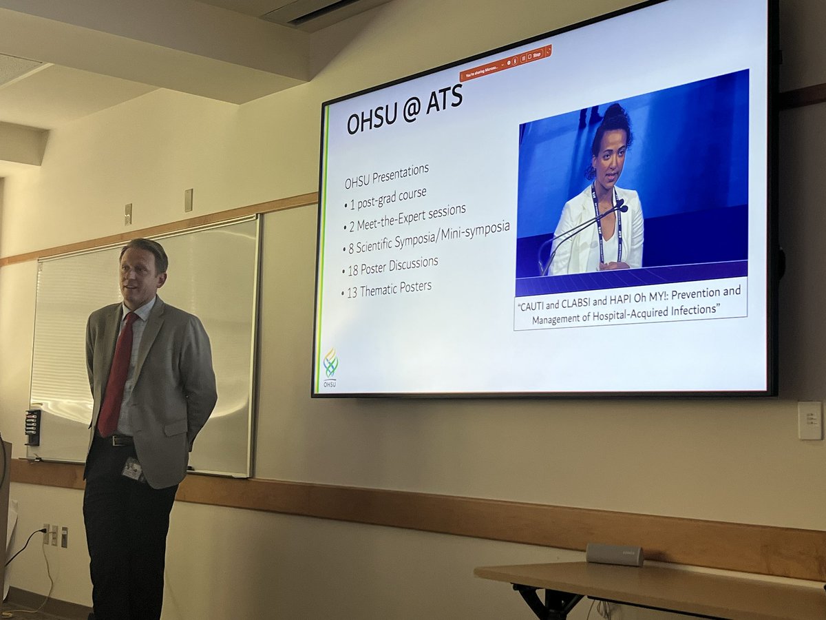 PccmWomen's tweet photo. New Division Chief, Dr. Matt Drake @mgdrake , highlighting the excellent work of Dr. Shewit Giovanni @spgiov during our State of the Division grand rounds and celebration!   @OHSUPulmCCM https://t.co/gJ2ibgEkF4