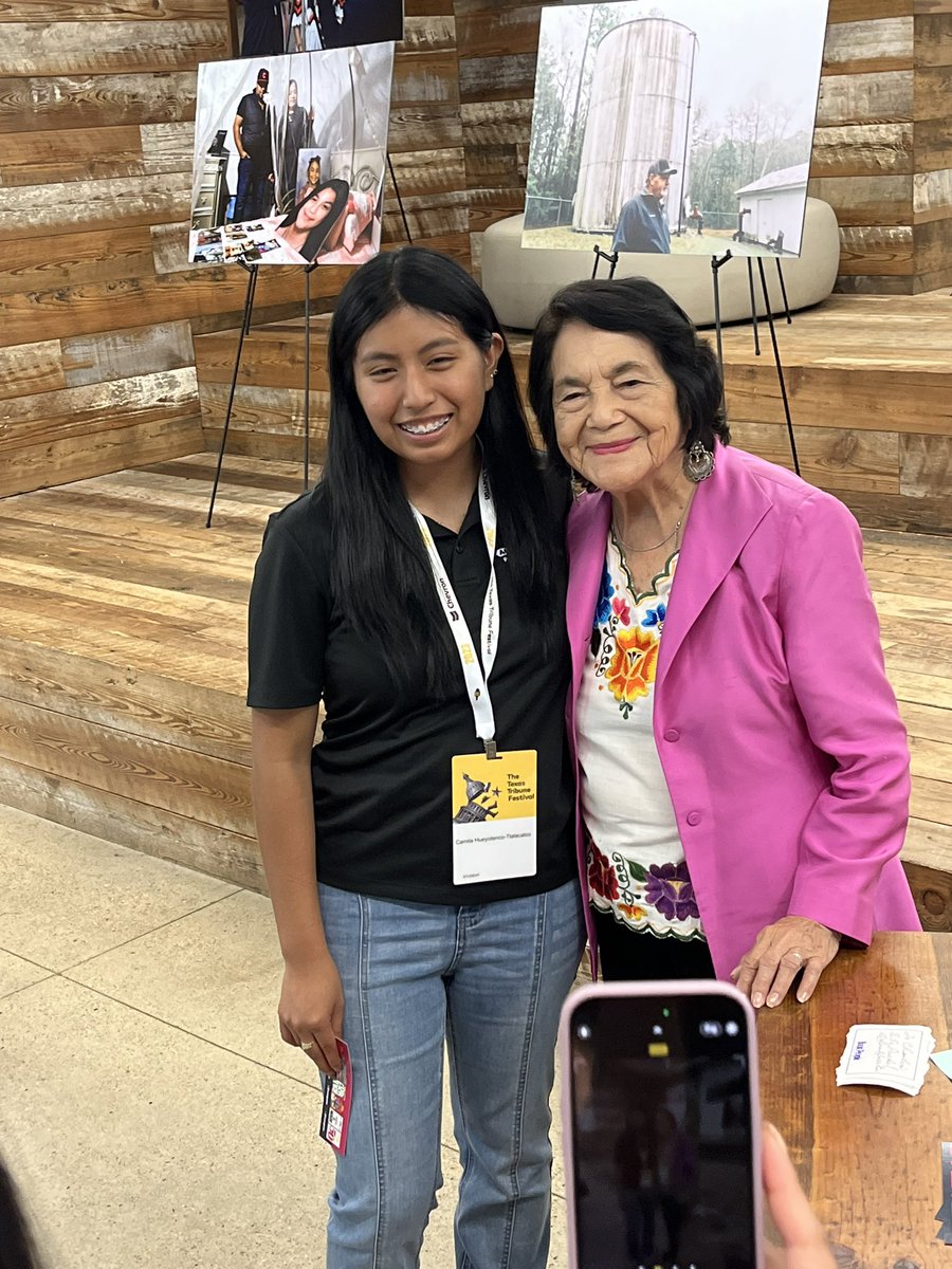 MsMagazine's tweet photo. @DoloresHuerta also signed copies of #50YearsOfMs for over two hours. (The book quickly sold out!)
How does a 93-year-old icon stay so energetic, we asked? She said she is motivated “by the power of the people.”
#TribFest23 https://t.co/NjHdvzGcLB