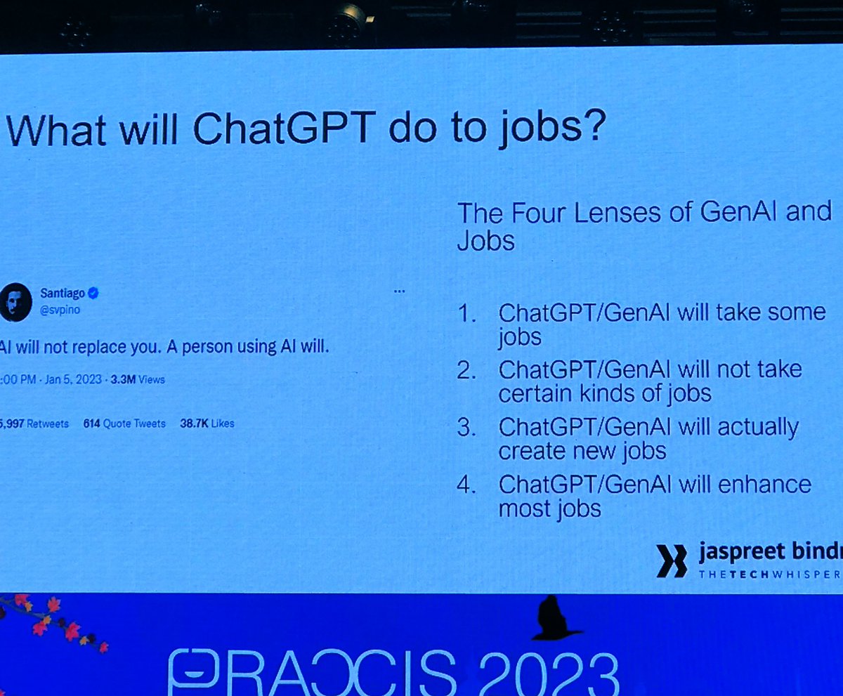 Emilee16's tweet photo. Key takeaway from Jaspreet Bindra’s session: While AI will take some jobs, AI will not take some jobs and it will also enhance some jobs. And we must calibrate on the part of our job that #AI cannot do. #PRAXIS10 #jobs https://t.co/EyhpyrGEBw