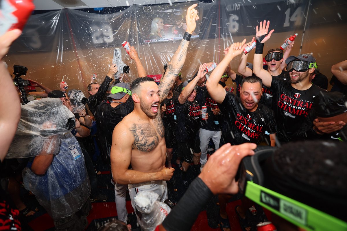 MLB's tweet photo. The Winnesota Twins!

The @Twins are enjoying their third AL Central title in the last five seasons. 🍻 #CLINCHED https://t.co/YT2ei0l7UR