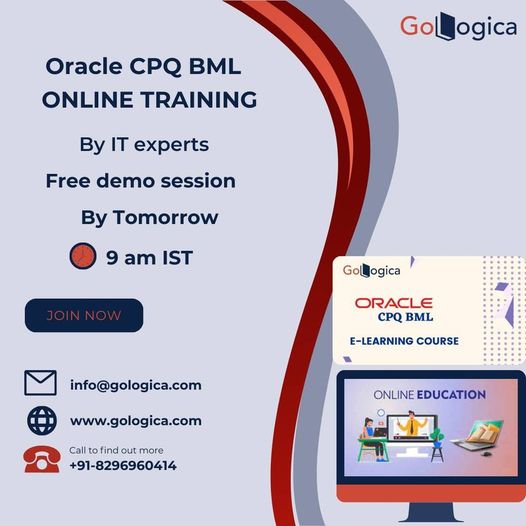 'Master Oracle CPQ BML with GoLogica's Training!'
#gologica #AnalyticsTraining #onlinelearning #oracletraining #IBMTraining #supplychaintraining #siemtoolstraining #siemtraining #CloudTraining #corporatetraining #certificationcourse #elearning #elearningplatform #interviewtips