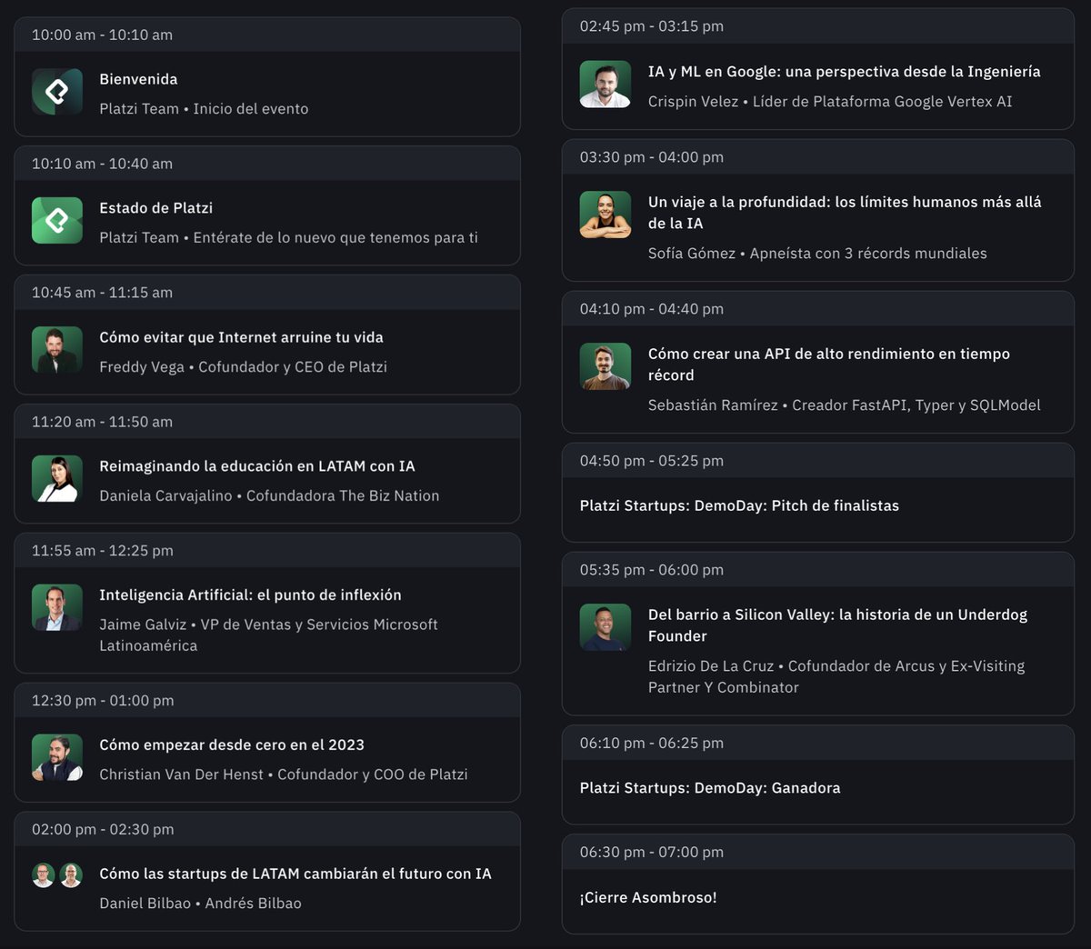 freddier's tweet image. ⭐️⭐️ PLATZICONF empieza el sábado a las 👇👇
9am 🇲🇽 🇬🇹 🇸🇻 🇨🇷 🇭🇳 🇳🇮
10am 🇨🇴 🇵🇪 🇪🇨 🇵🇦
12pm 🇨🇱 🇦🇷 🇺🇾
17h 🇪🇸
11am 🇧🇴 🇵🇾 🇩🇴 🇻🇪 🇨🇺
8am 🇺🇸 PT

La agenda de charlas en los 3 escenarios
(hora Colombia):
