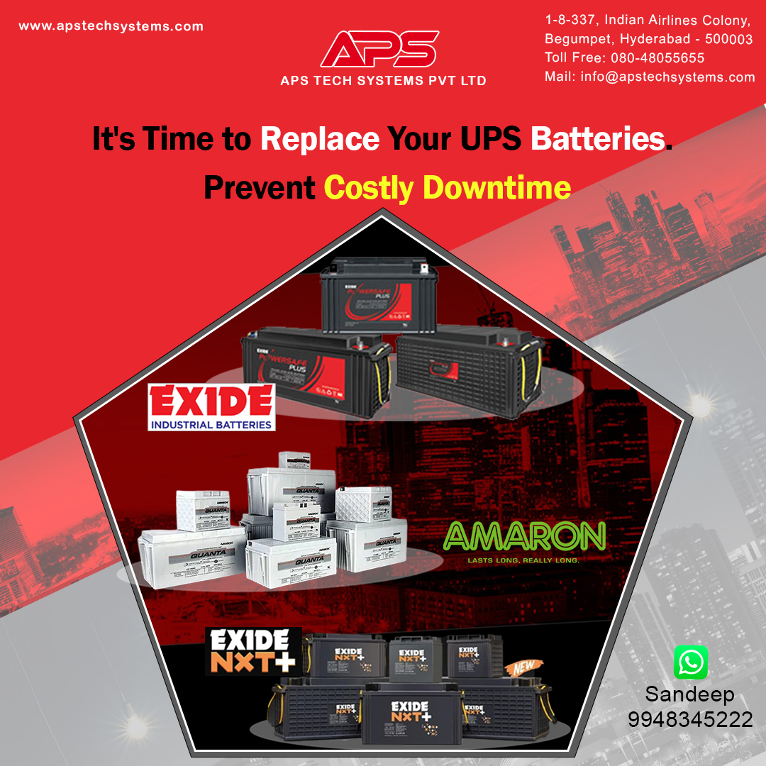 Don't let your UPS batteries run out of life, replace them now to prevent a costly downtime.

#Time is more important than #Money
#Exide #exidebattery #UPSBattery #OnlineUPS #powersolutions #batteryreplacement