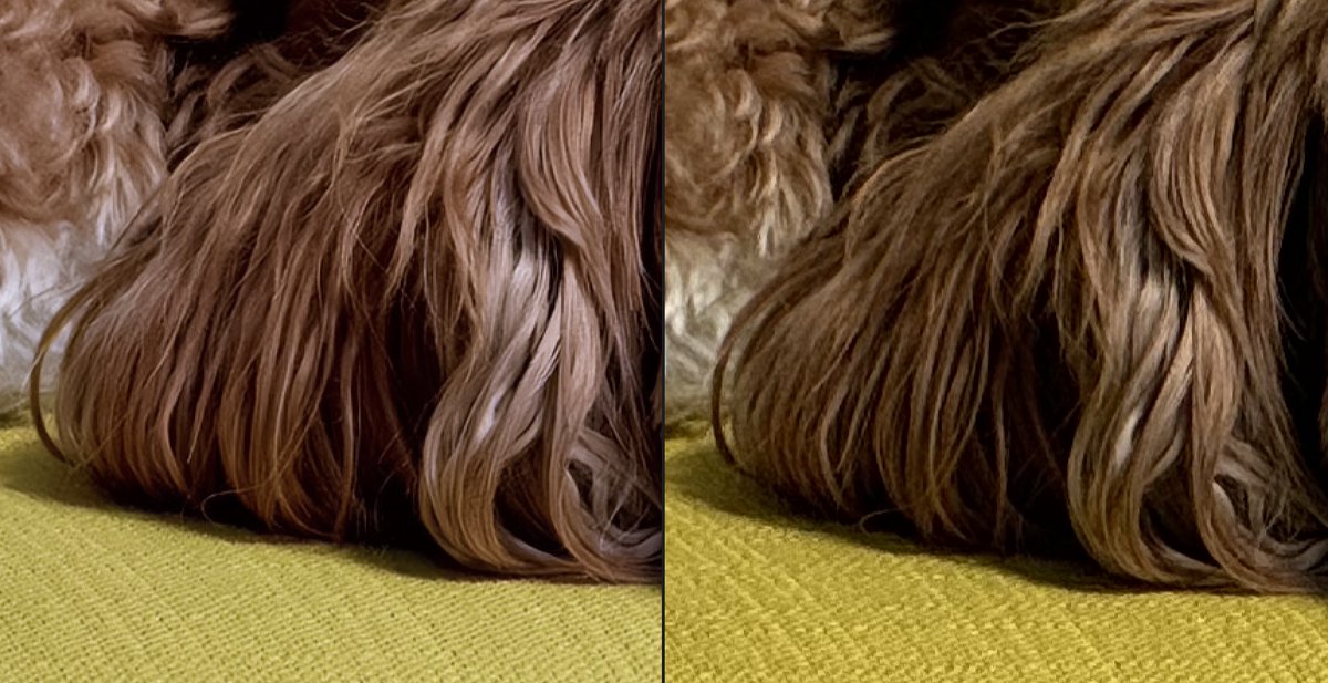 GlassImaging's tweet image. iPhone 15 Pro Max has arrived today, with a remarkable 120mm lens! Our team at Glass couldn't wait to test it out and push the limits by training a custom neural network that replaces the image processing pipeline with AI in just a few hours.
Left: Glass AI
Right: iPhone's