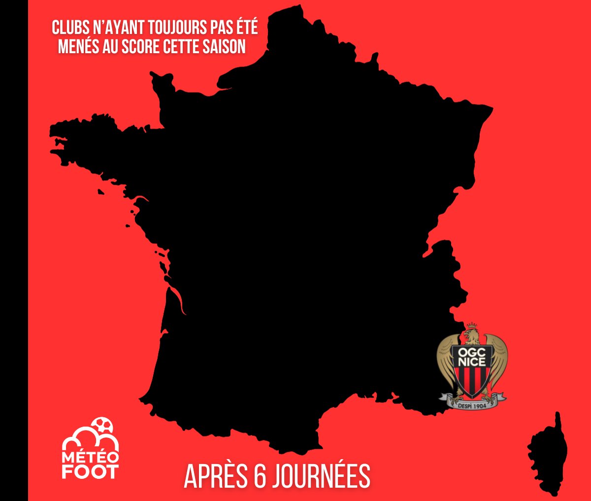 MeteoFootMaps's tweet photo. 🧱 C'était tout proche mais Monaco n'y est pas arrivé..

..SI votre CLUB est PLACÉ sur cette carte c'est qu'il n'a toujours pas été mené une seconde en 6 journées.

#Ligue1
#PSG #ASMonaco #TeamOL #OM  #FCL #TFC #SRFC #LOSC #MHSC #RCSA #OGCNice #CF63 #SDR #RCL #HAC #FCM #FCN #SB29 https://t.co/FwscY7M9eK