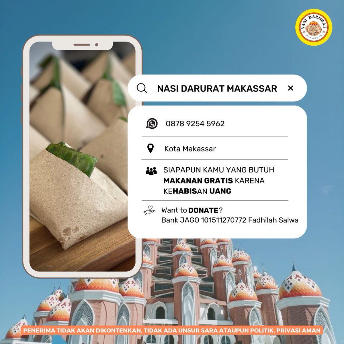 <a href="/Heraloebss/">Miss Tweet |</a> haloo siapa tau ada yg tinggal dimakassar dan butuh makan bisa hubungi ini yaa, akun Twitternya <a href="/nasi_daruratmks/">Nasi Darurat Makassar</a>