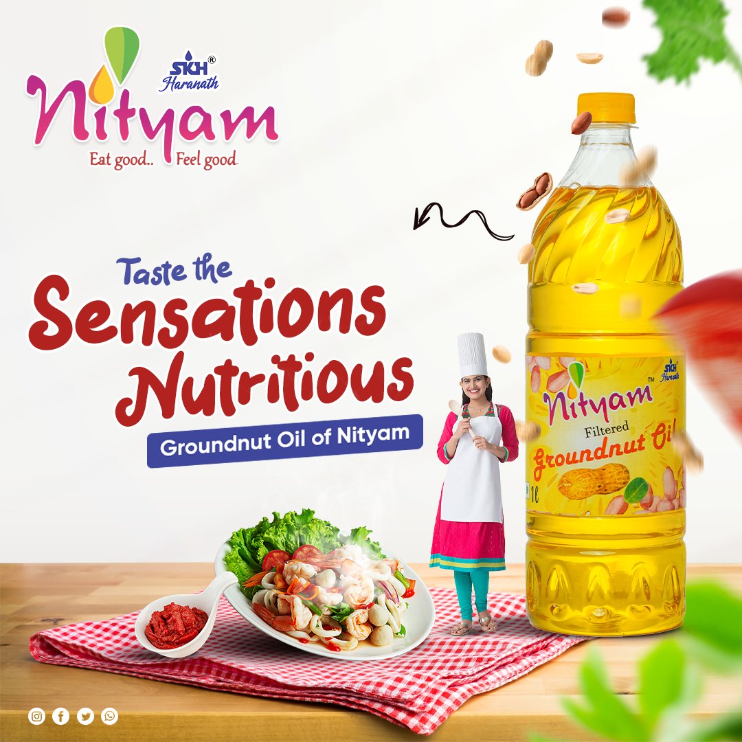 Indulge in the sensational taste and nutrition of 𝙉𝙞𝙩𝙮𝙖𝙢'𝙨 𝙂𝙧𝙤𝙪𝙣𝙙𝙣𝙪𝙩 𝙊𝙞𝙡!

#NityamOils #EatGoodFeelGood #SensationalTaste #NutritionInEveryDrop #GroundNutOil🥜 #RichTaste #CookingExcellence #RefinedCookingOil #Purity #Quality #BestforCooking #NityamTasteMakers