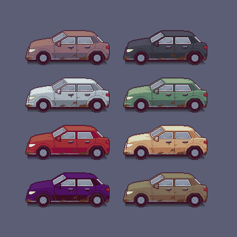 TheSpecialKarl's tweet image. Cars pixel art using "Mad-With-Hunger-54 by Valerie Lynn" color palette from #rejectedpalettes.

@RejectedPalette #pixelart #randomRPL