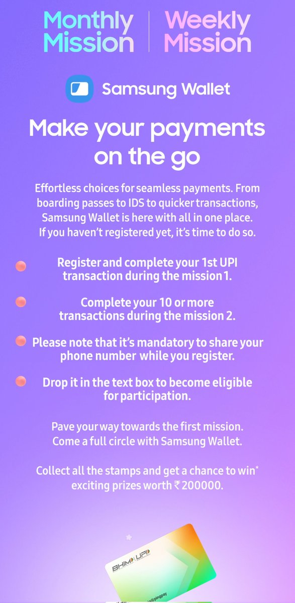 Check out the #SamsungWallet missions on the #SamsungMembers app! Make payments on the go!
#SamsungIndia @SamsungIndia