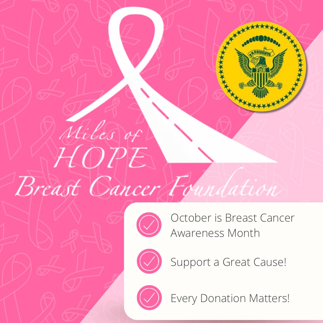 We are thrilled to be supporting the FDR High School fundraiser for Miles of Hope. October is Breast Cancer Awareness month. Please consider making a contribution. Every donation counts! 

milesofhope.app.neoncrm.com/FDRHighSchool