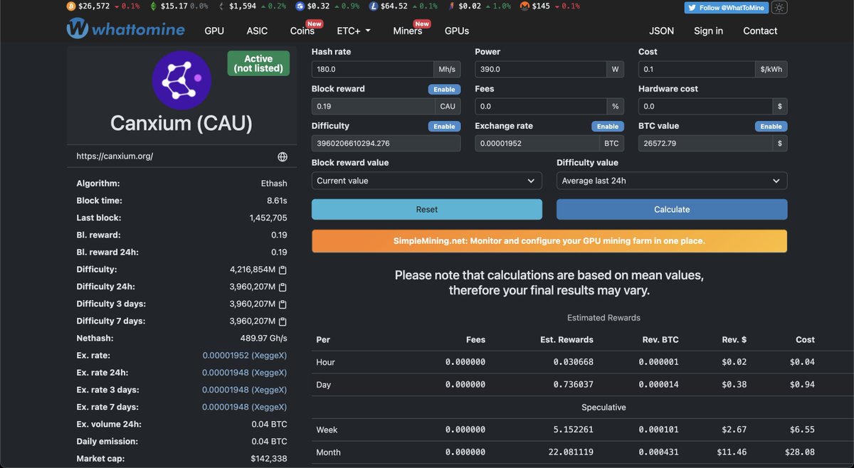 🥳 We have great news , Canxium is added to <a href="/WhatToMine/">WhatToMine</a> :

whattomine.com/coins/373-cau-…

Follow us for more news.