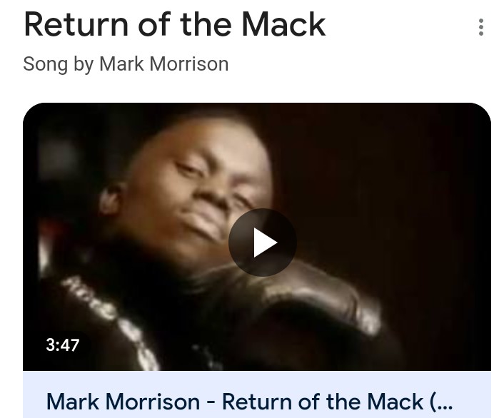 Return Of The Mack. By Mark Morrison. Released March 4, 1996. Written By Mark Morrison. This is a 90's Dance Masterpiece! Love the beat from the Original track, from Chuckie Booker. This went No.2 on the Hot 100, No.1 on the RandB Chart!! A Classic that will still move U.