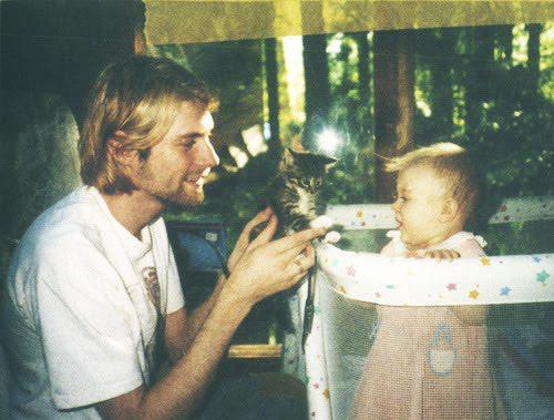 Kurt Cobain, his daughter, and a kitten, 1993. #Caturday