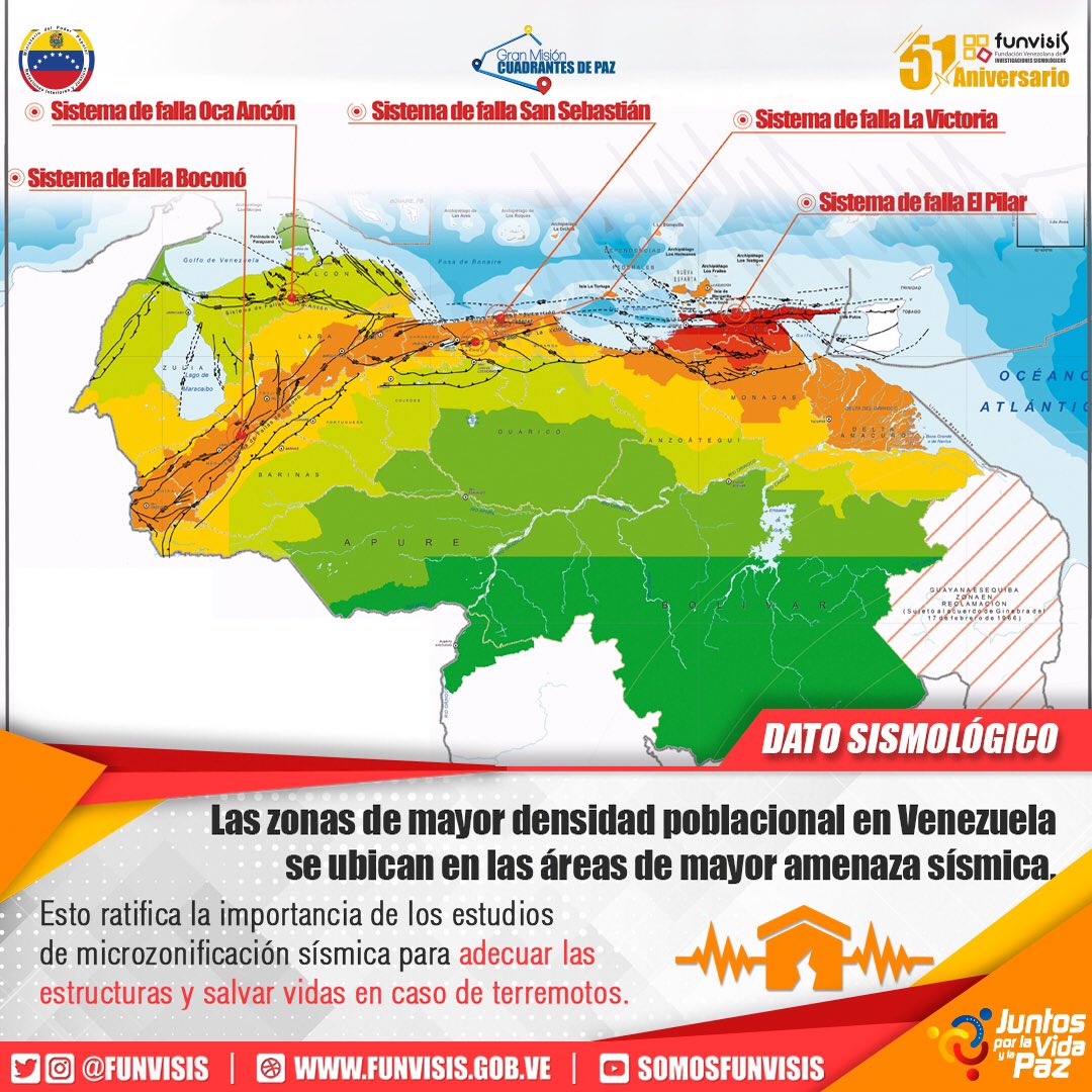 FUNVISIS's tweet photo. #DatoSismológico | En Venezuela, la zona de mayor actividad sísmica corresponde a una franja de unos 100 km de ancho, definida a lo largo de los sistemas montañosos de Los Andes, la Cordillera Central y la Cordillera Oriental.

#JuntosPorLaVidaYLaPaz 
#ElEsequiboEsDeVenezuela https://t.co/RkwhPbN2Ad