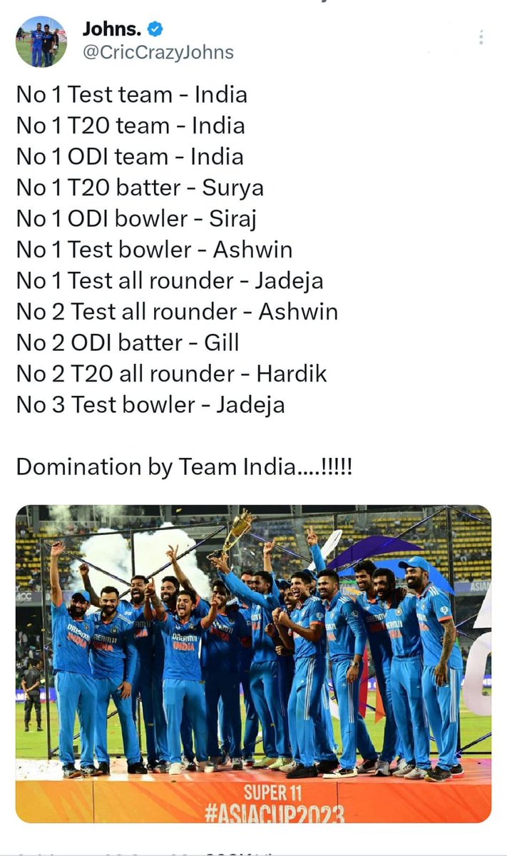 बस!! इस बार वर्ल्ड कप भी आ जाए🤞🏽
#No.1 🇮🇳
#INDvAUS️️️️