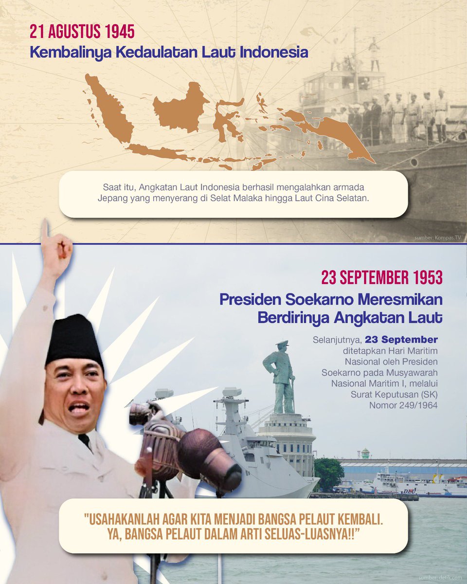 pelindomarine's tweet photo. Kembangkan Layar, Majukan Bangsa!

Mariners Ber-AKHLAK, terdapat 2 versi peringatan Hari Maritim Nasional. Secara resmi, Hari Maritim Nasional diperingati pada 23 September, mengacu pada penetapan yang dilakukan oleh presiden Soekarno untuk mengingatkan bangsa Indonesia akan https://t.co/BRKTtUbvDG