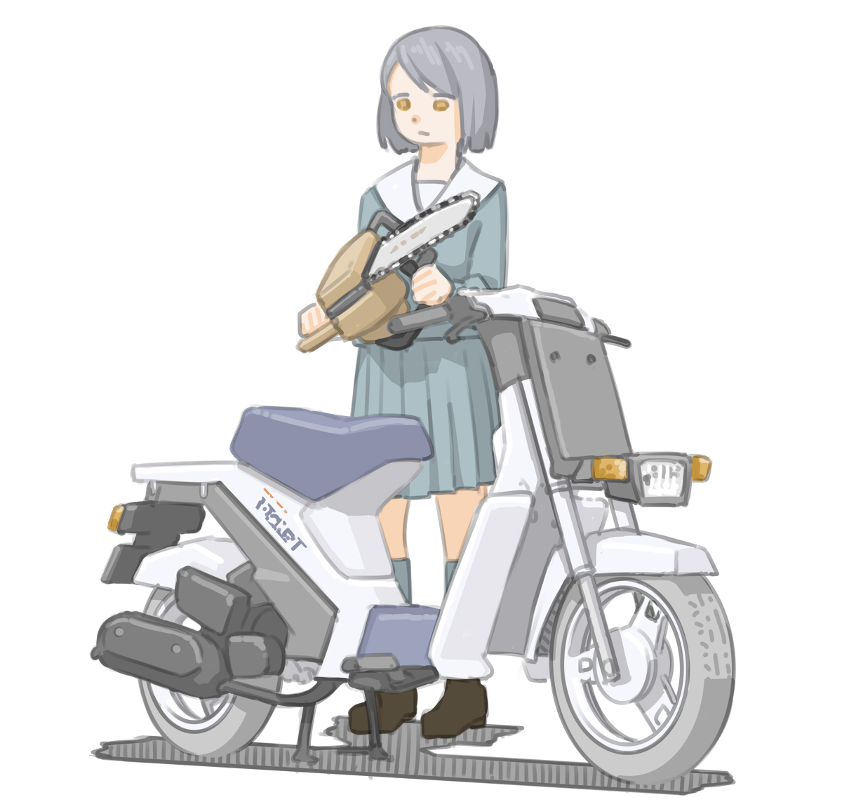 1girl solo motor vehicle ground vehicle school uniform skirt white background  illustration images