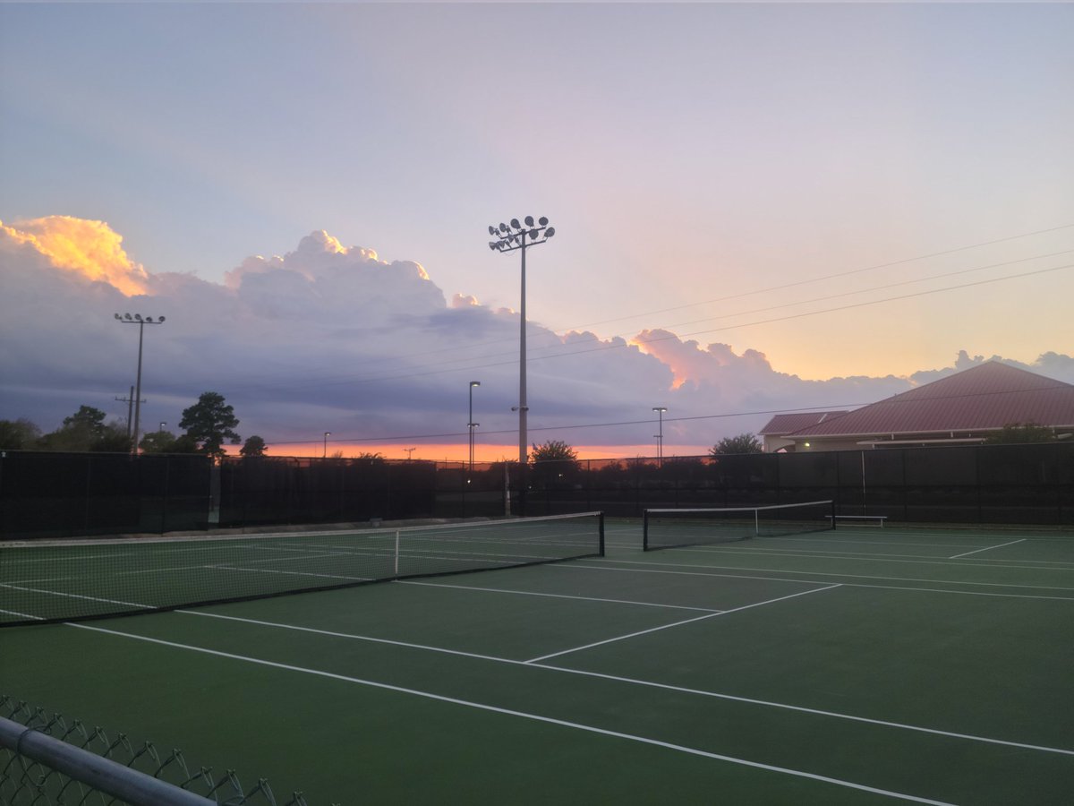 The Wildkat varsity tennis team took a 10-9 win against Klein-Collins this evening at home in the shadow of a beautiful storm cloud sunset. Their district match against the Woodlands will be this Tuesday. Let's go, Kats!