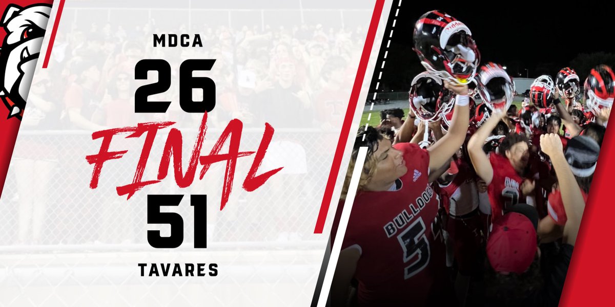 ‼️HOMECOMING VICTORY‼️ The @FootballTavares Bulldogs come out victorious on Homecoming beating MDCA tonight 51-26! Great team win going into district play! #SetTheStandard @DanLaForestFB @Andy_Villamarzo @CenFLAPreps @HSFB_Scoreboard @Preps352 @FlaHSFootball @JMarkG1962