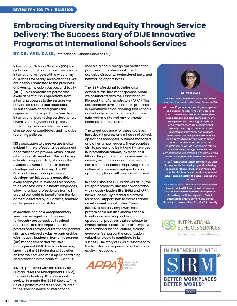 Thank you, Dr. @Yulacass @ISSCommunity Dir of School Operations Services, for writing this story. #issedu Check out our range of services for schools: iss.edu/services from recruitment, professional learning, school management & operations, school supplies & more!