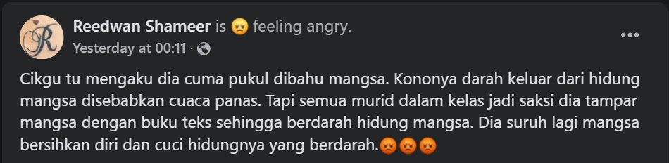 tiadaguru's tweet photo. TW: child abuse

Another horrifying teacher bully case has allegedly occurred:

A teacher (SK Silam, Lahad Datu, Sabah) hit a Standard 2 girl with a textbook until she bled. 

If true, where is disciplinary &amp; criminal action? Or another cover-up by school, PPD, JPN, MOE officers? https://t.co/m0PZkR2grB