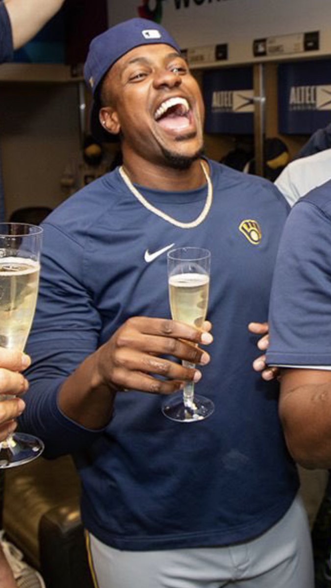 yelichfans's tweet photo. Me happy                           Also me hoping
we clinched                       Devin doesnt punch  
                                              a wall again https://t.co/i2BcGpNrek