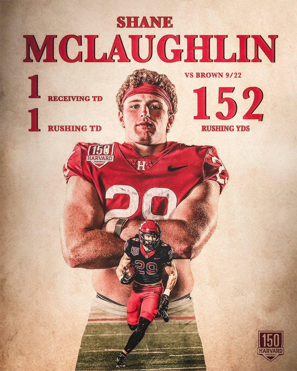 HarvardFootball's tweet photo. 📈 Career Days 📈

🏈 Cooper Barkate: 10 REC, 132 YDS, 1 REC TD

🏈 Shane McLaughlin: 16 RUSH, 152 YDS, 1 RUSH TD, 1 REC TD

#GoCrimson x #HarvardFootball150 https://t.co/ylvkBaskN4