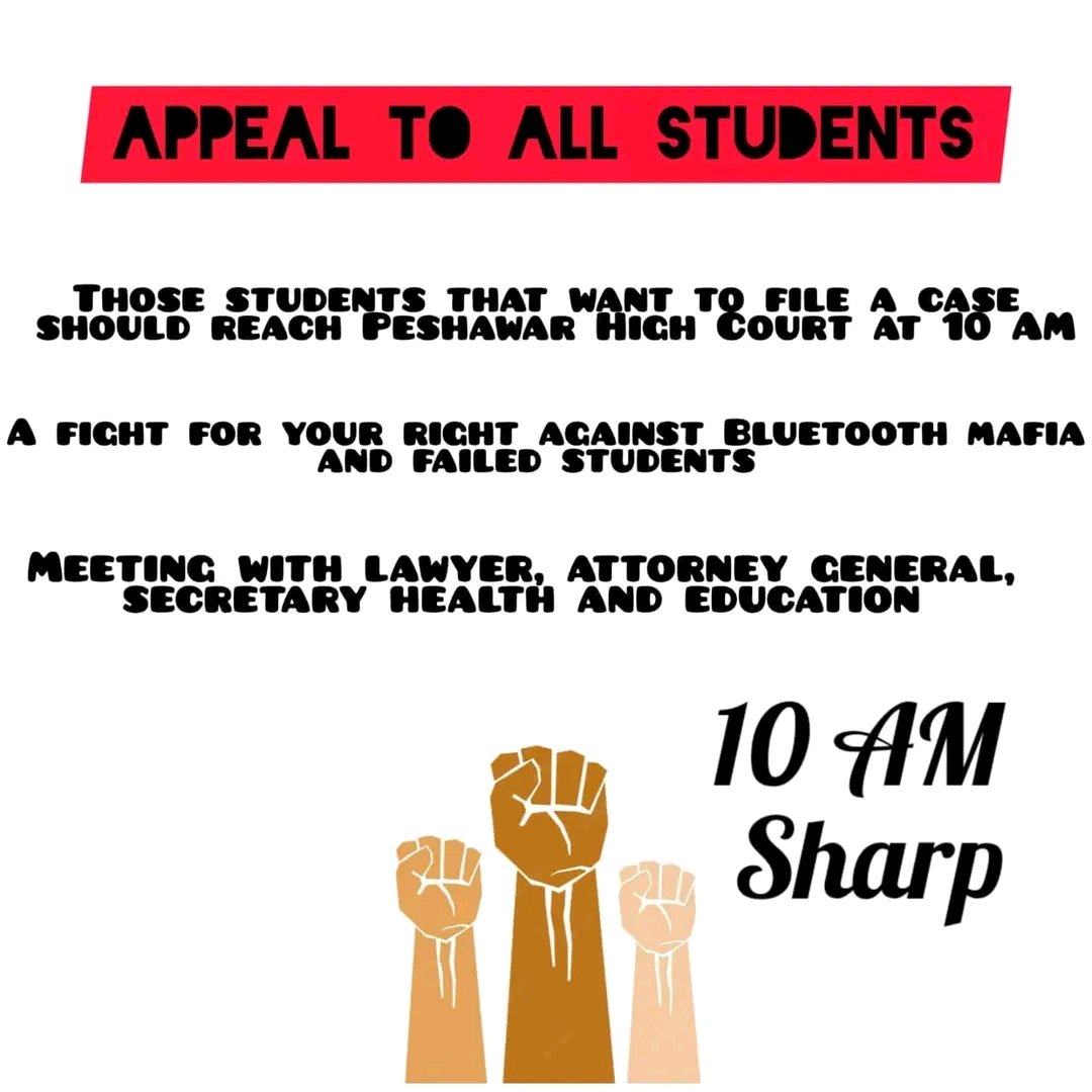 chemistrytown's tweet photo. Students who passed ETEA by Hardwork have arranged a Meeting at Bagh-e-Naran Today at 10:AM Sharp to sort out an alternate Solution for eradication of Bluetooth Users from Merit. 

#ReconductMDCAT2023
#ReconductETEAMDCAT https://t.co/nYiy8d0hHO