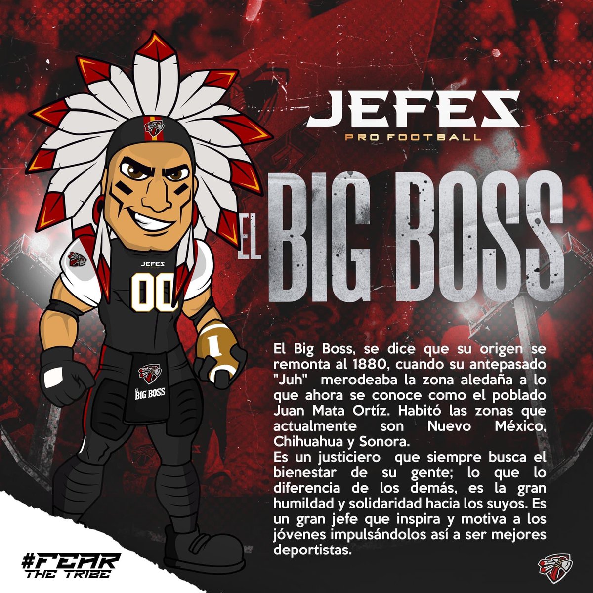 Conoce más sobre nuestra historia 🪓 
BigBoss: El Gran Jefe, tenemos el honor de que nos represente como equipo 💪🏻
Siempre orgullosos de los antiguos ancestros.

#FearTheTribe #ProFootballJrz #Conócenos #Historia #Jefes