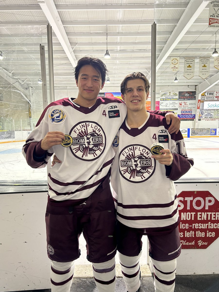 FFBombers's tweet photo. Congratulations to Bombers, Aidan Chow and Trevor Stenglein on scoring their first career SJHL goals against Nipawin tonight! 

#SJHL #FlinFlonBombers https://t.co/61Ydtm5ogc