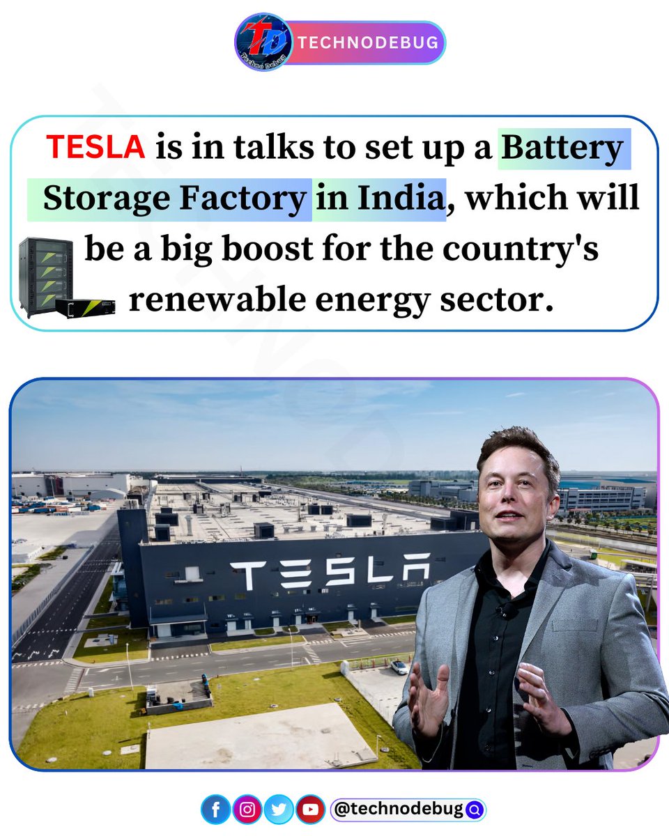 Tesla  Battery🔋Storage In India
.
.
.
.

#TeslaIndia
#TeslaBatteryStorageFactory
#MakeInIndia
#RenewableEnergyIndia
#ElectricVehiclesIndia #SustainableIndia
#CleanEnergyIndia
#GreenIndia
#FutureOfEnergy
#FutureOfMobility
#TeslaPowerwall
#TeslaPowerpack